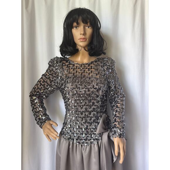 Vintage Cachet Bari Protas sequin formal prom dropwaist dress gray silver small - Picture 12 of 17